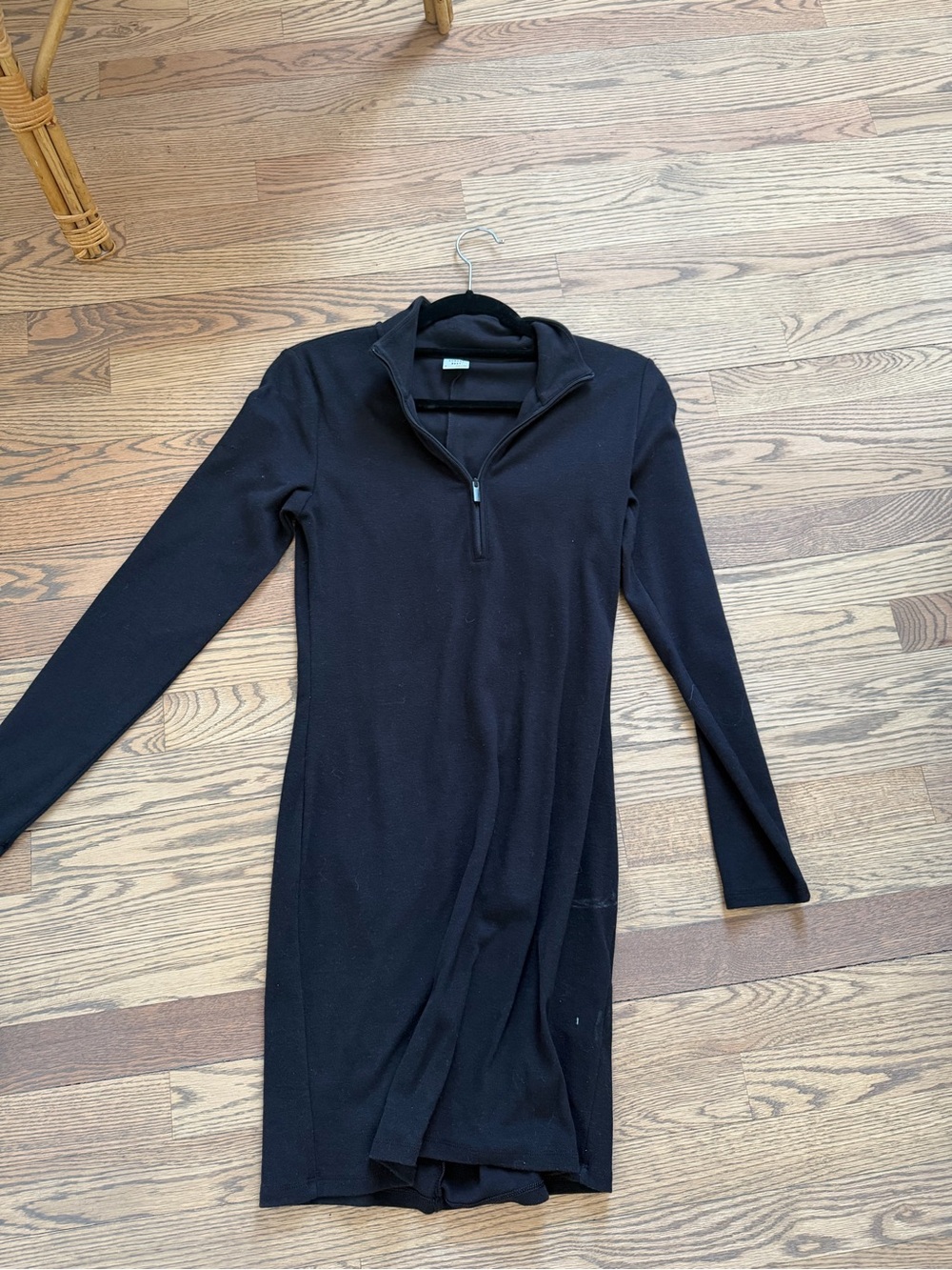 Aritzia Black Long-Sleeve Half-Zip Knit Dress